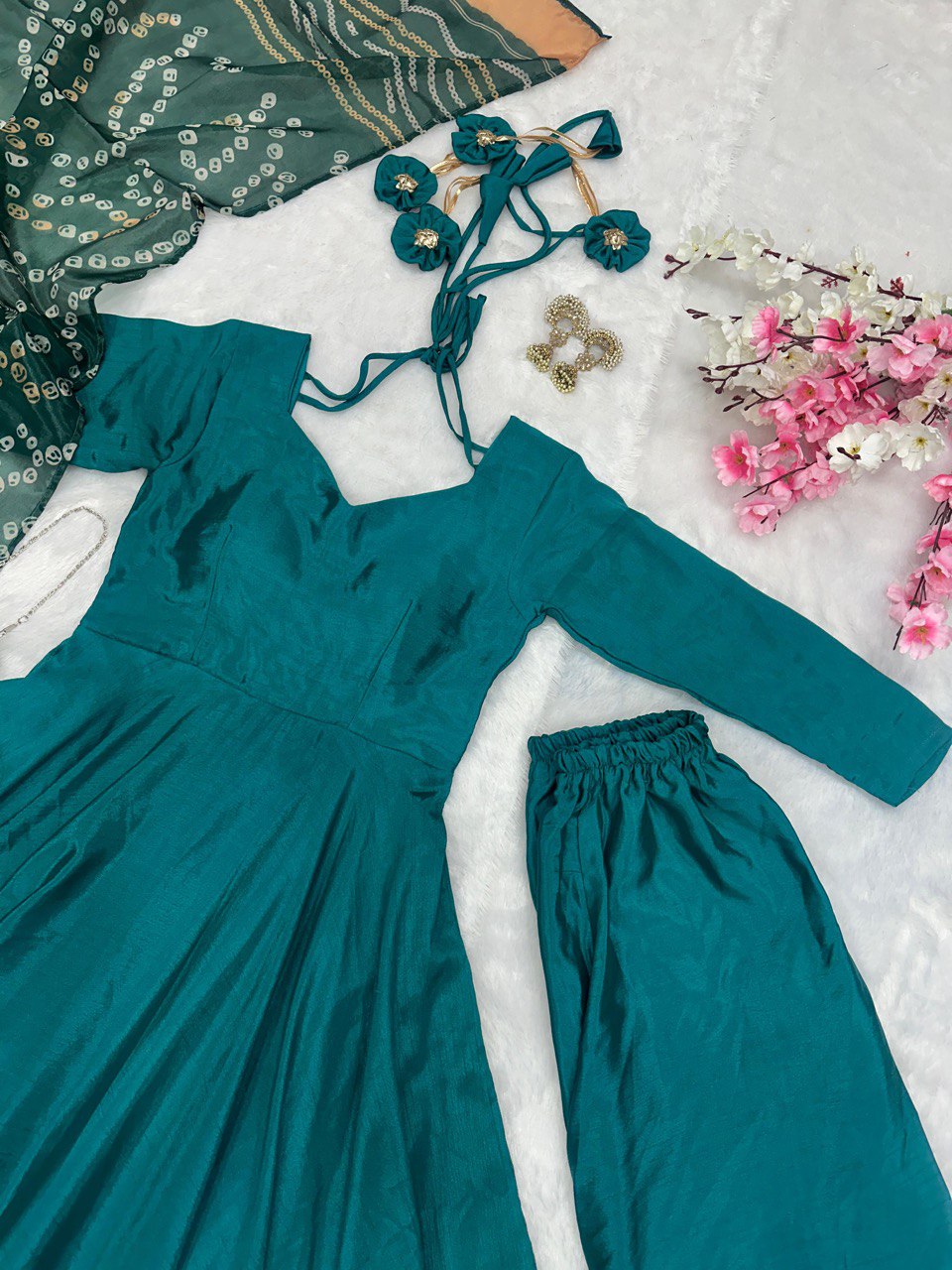 Rama Color Anarkali Set - Flame of Elegance