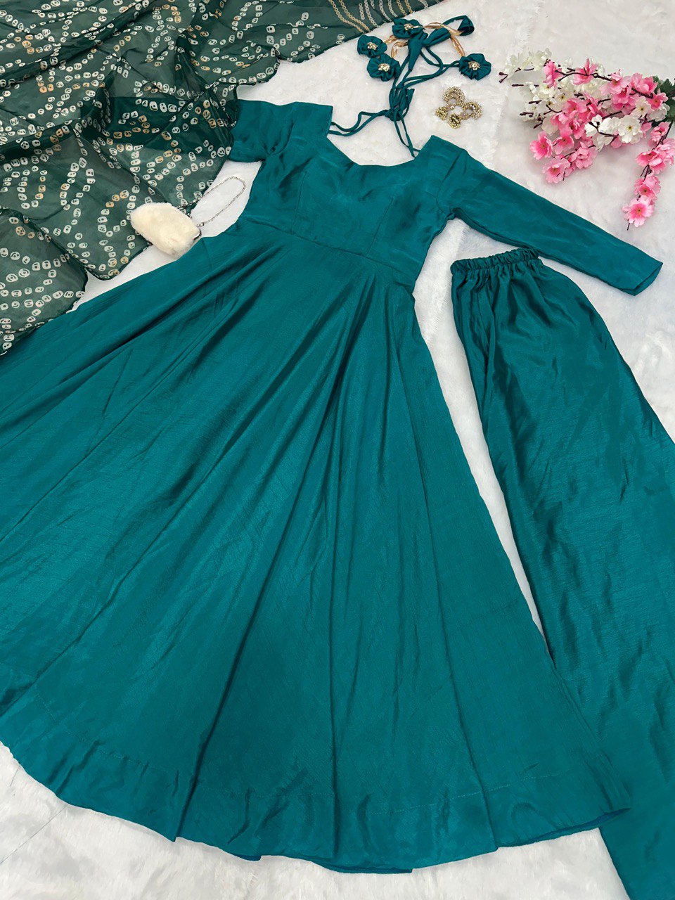 Rama Color Anarkali Set - Flame of Elegance