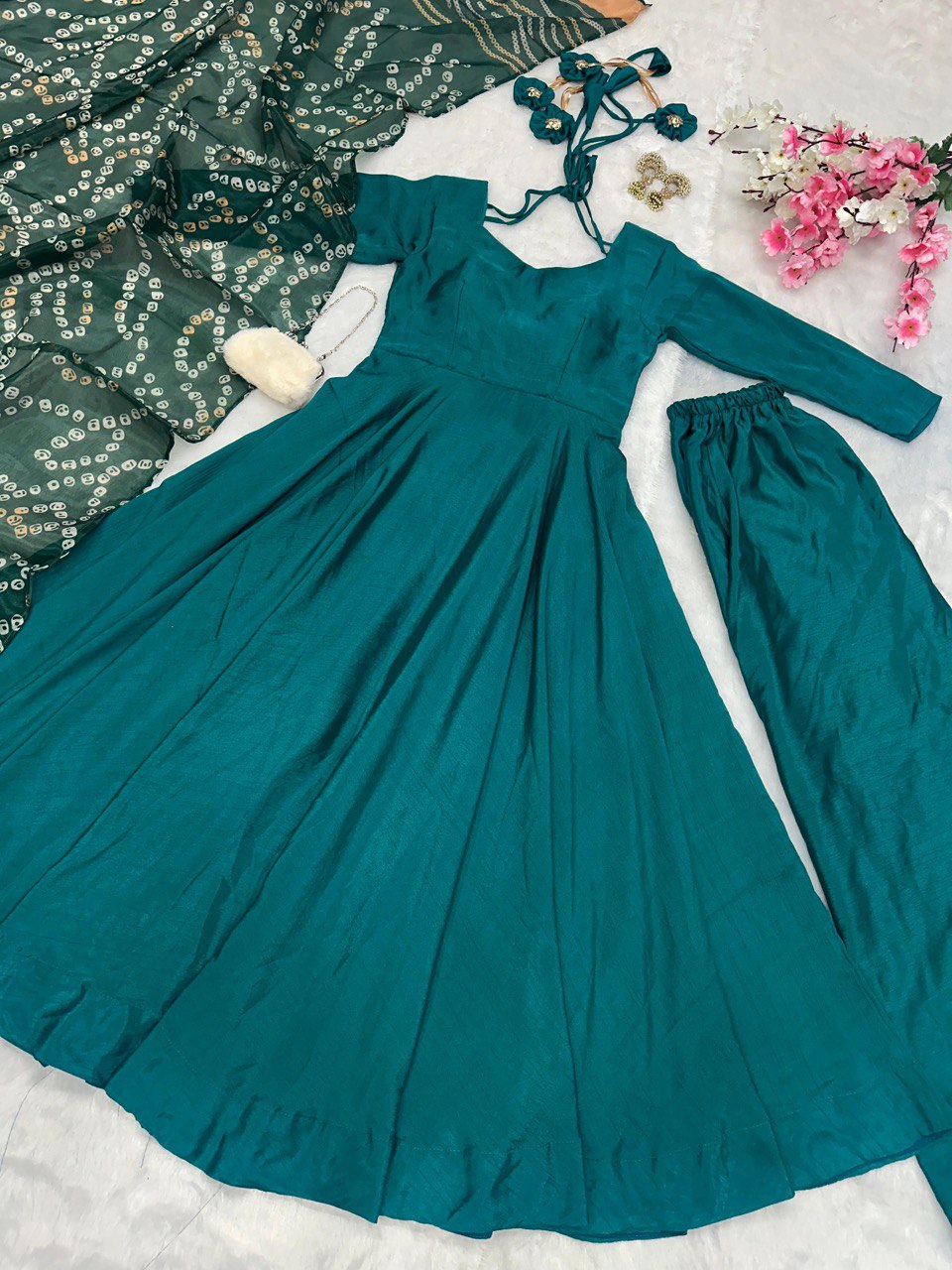 Rama Color Anarkali Set - Flame of Elegance