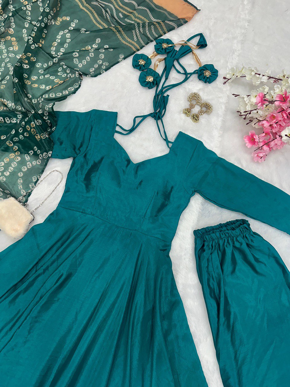Rama Color Anarkali Set - Flame of Elegance
