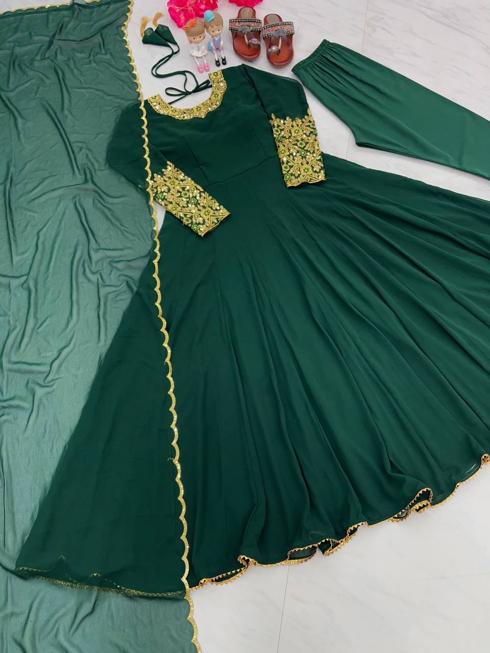 Rama Colour Premium Designer Party Wear Anarkali Gown, Dupatta & Bottom Set