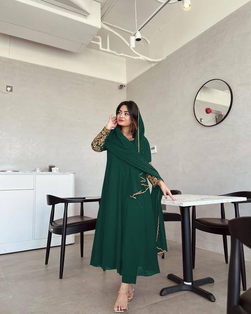 Rama Colour Premium Designer Party Wear Anarkali Gown, Dupatta & Bottom Set