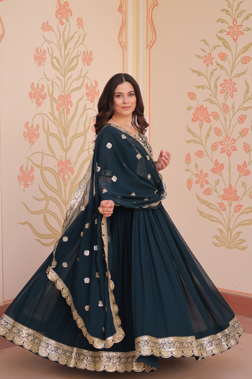 Rama Elegant Faux Blooming Embroidered Gown Set with Designer Dupatta