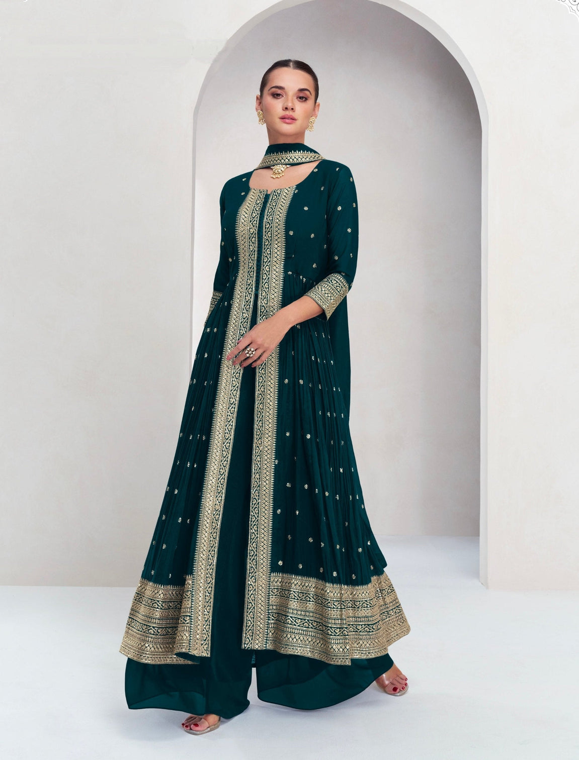 Rama Embroidered Georgette Kurta Palazzo Set with Embroidered Dupatta – Premium Stitched Outfit