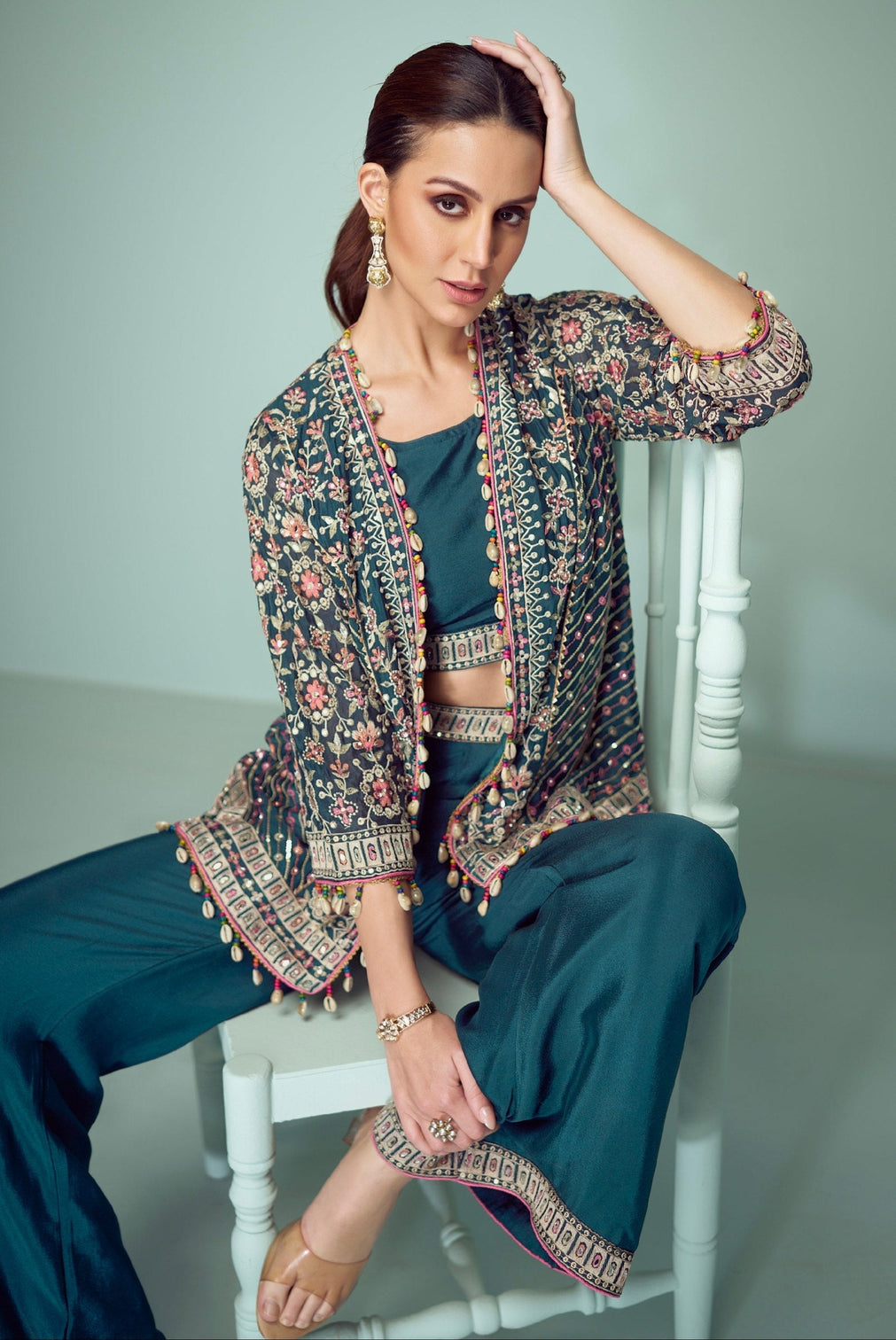 Rama Embroidered Kurta Palazzo Set