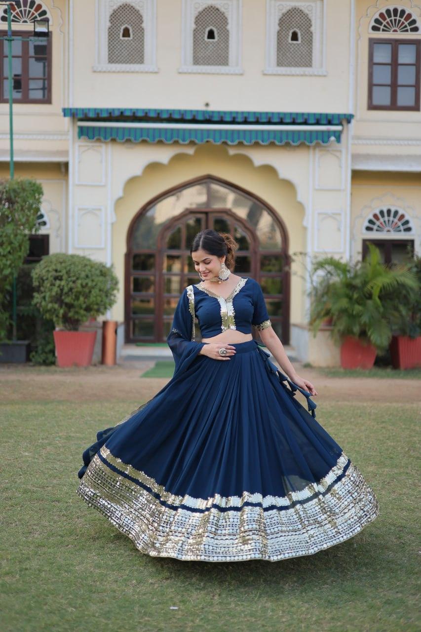 Rama Georgette Embroidered Lehenga Choli with dupatta