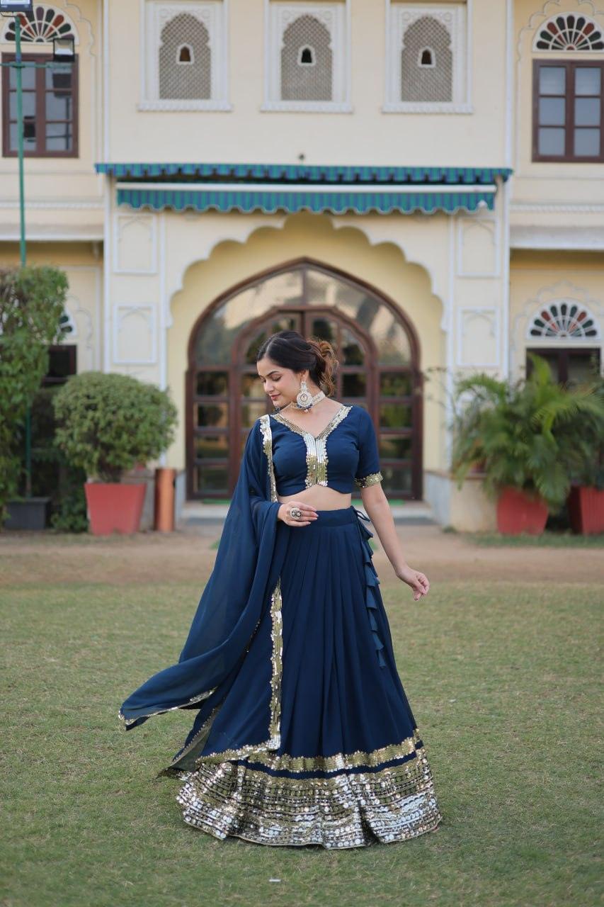 Rama Georgette Embroidered Lehenga Choli with dupatta