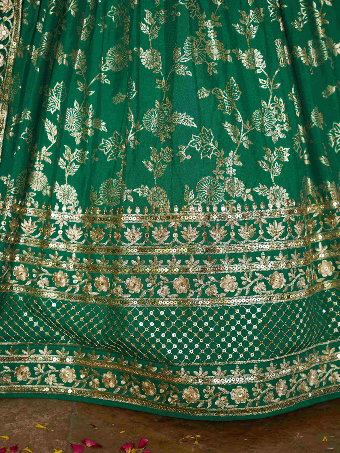 Rama Green Dola Silk Jacquard Embroidered Lehenga Choli