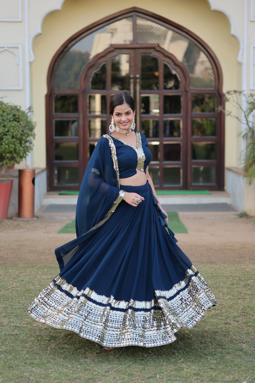Rama Green Faux Georgette Sequined Lehenga Choli Set
