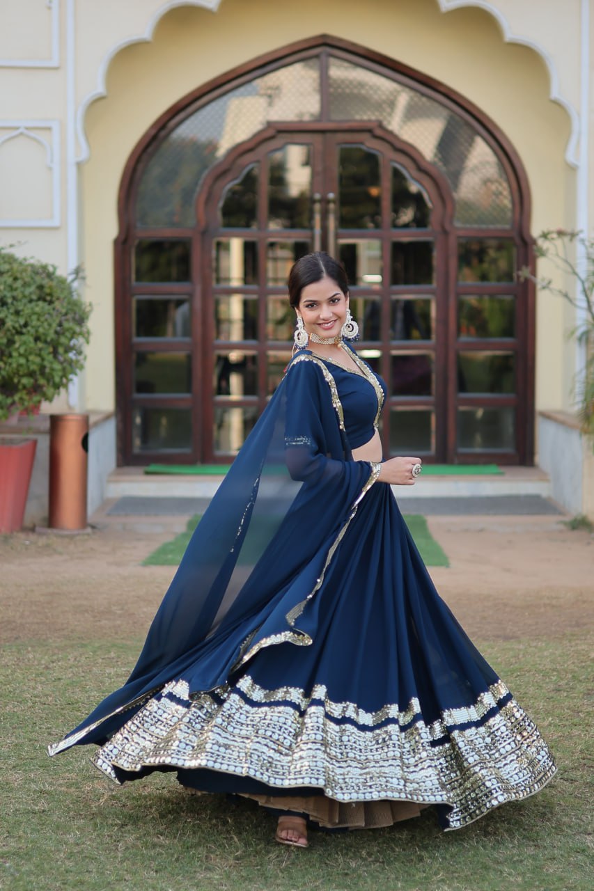 Rama Green Faux Georgette Sequined Lehenga Choli Set