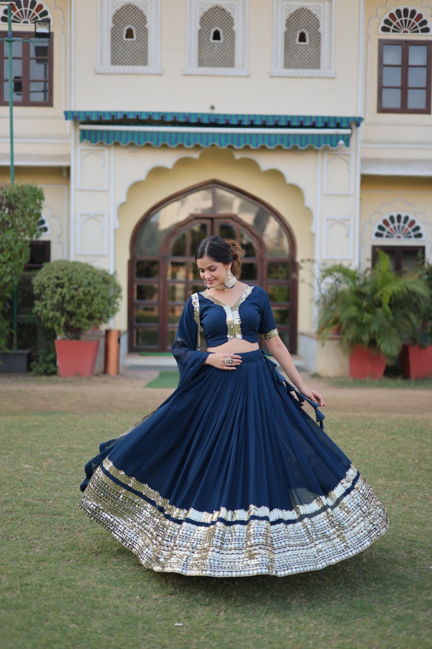 Rama Green Faux Georgette Sequined Lehenga Choli Set
