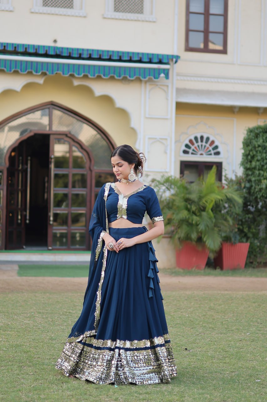 Rama Green Faux Georgette Sequined Lehenga Choli Set