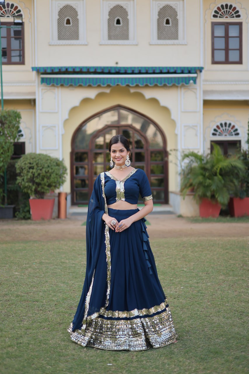 Rama Green Faux Georgette Sequined Lehenga Choli Set