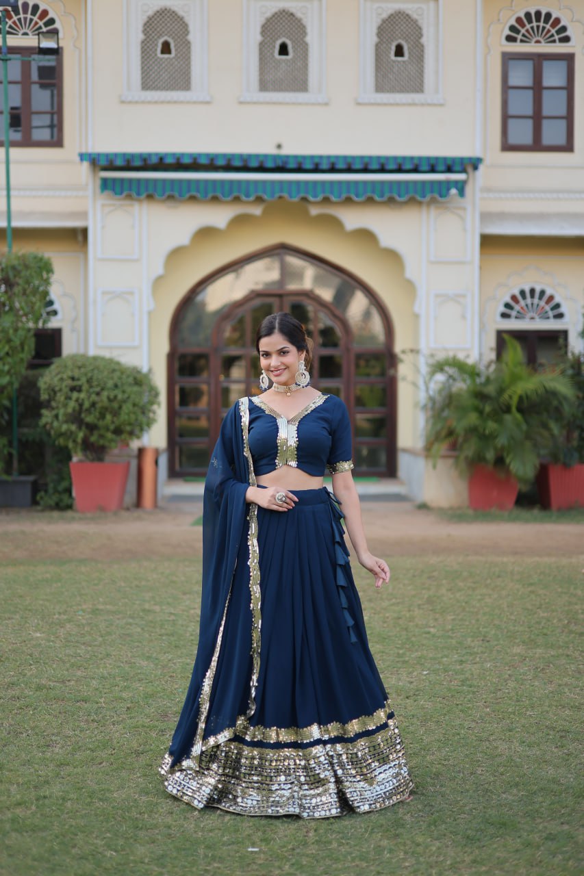 Rama Green Faux Georgette Sequined Lehenga Choli Set