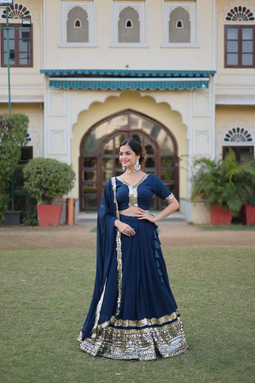 Rama Green Faux Georgette Sequined Lehenga Choli Set