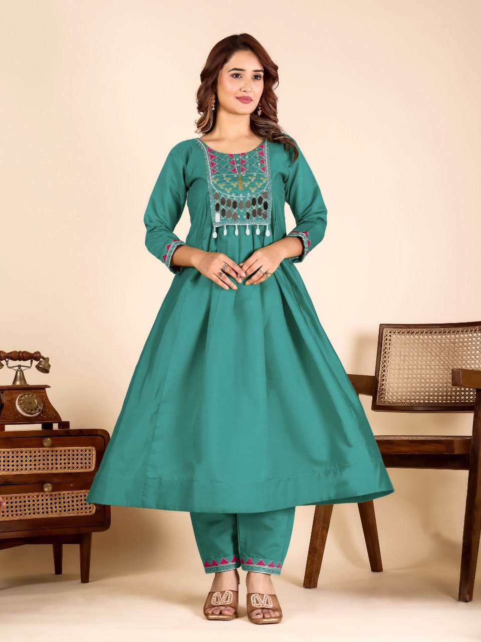 Rama Mirror Work Kurta Pant Set