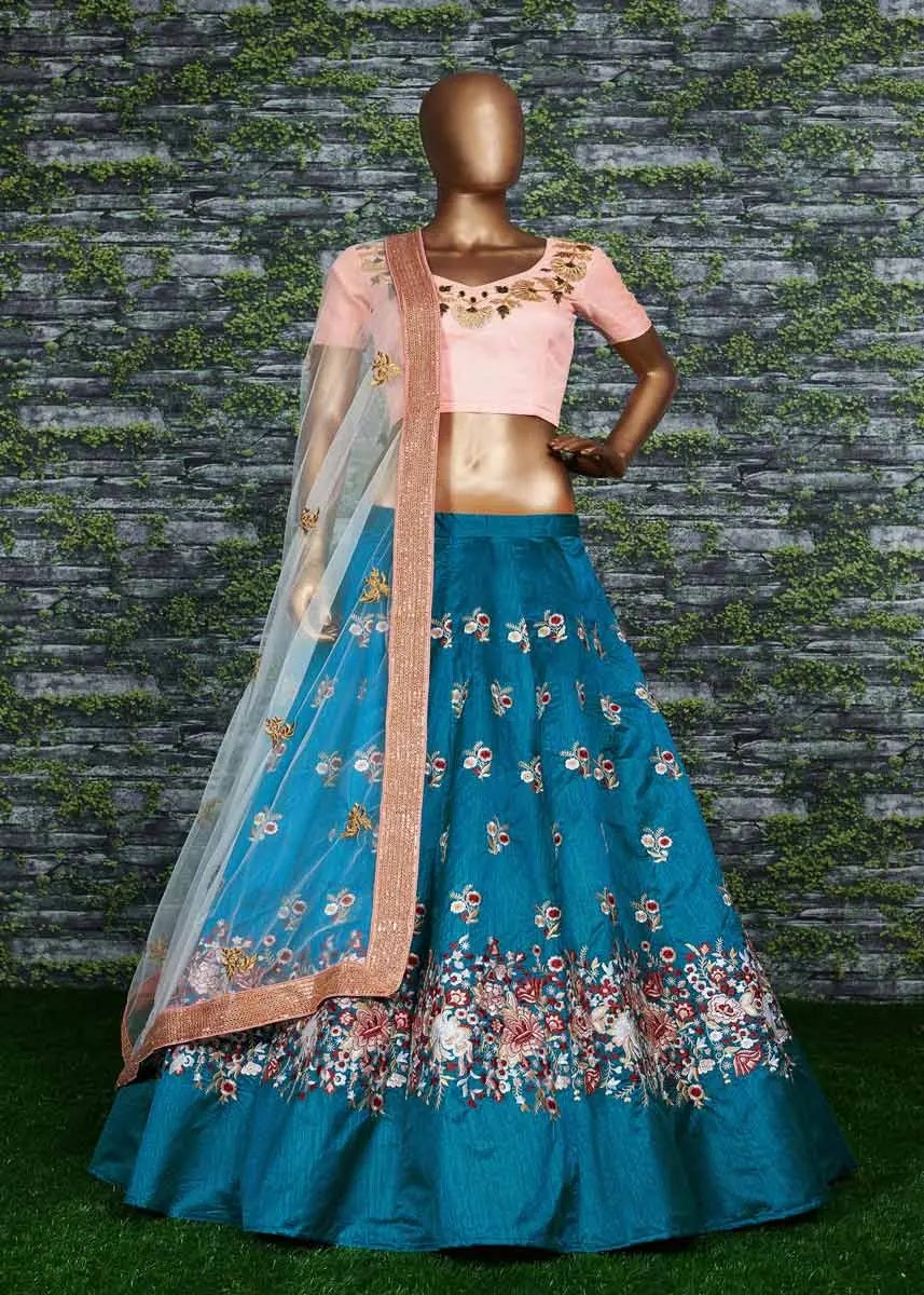 Rama raw silk lehenga design for engagement