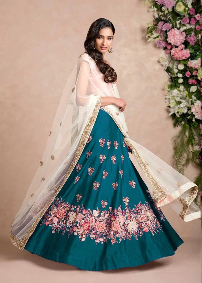 Rama raw silk lehenga design for engagement