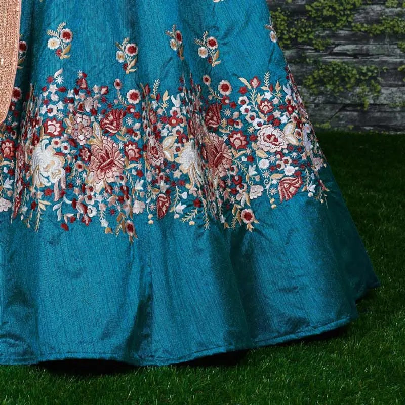 Rama raw silk lehenga design for engagement