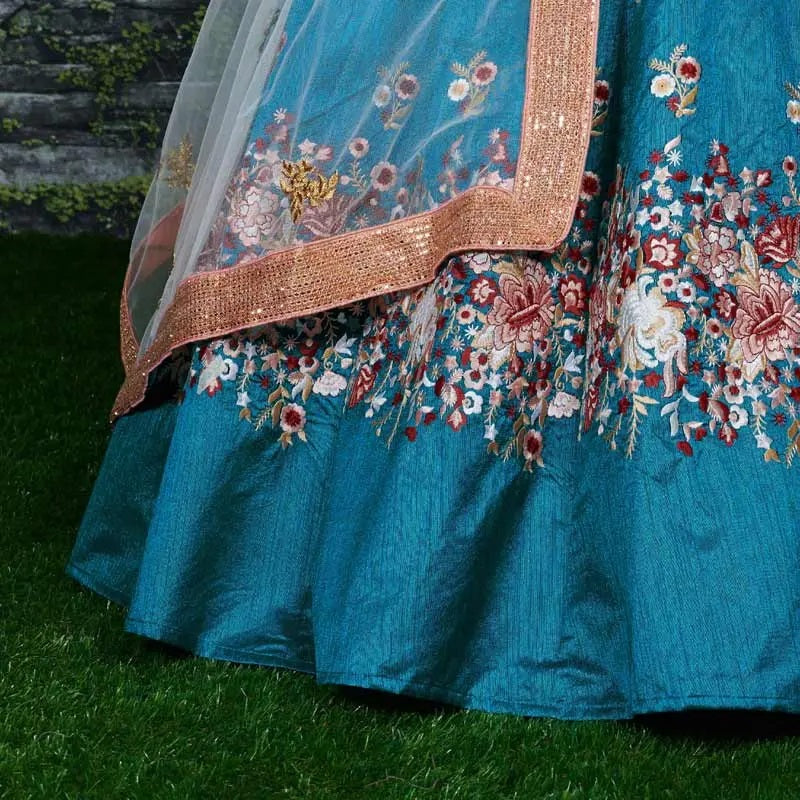 Rama raw silk lehenga design for engagement