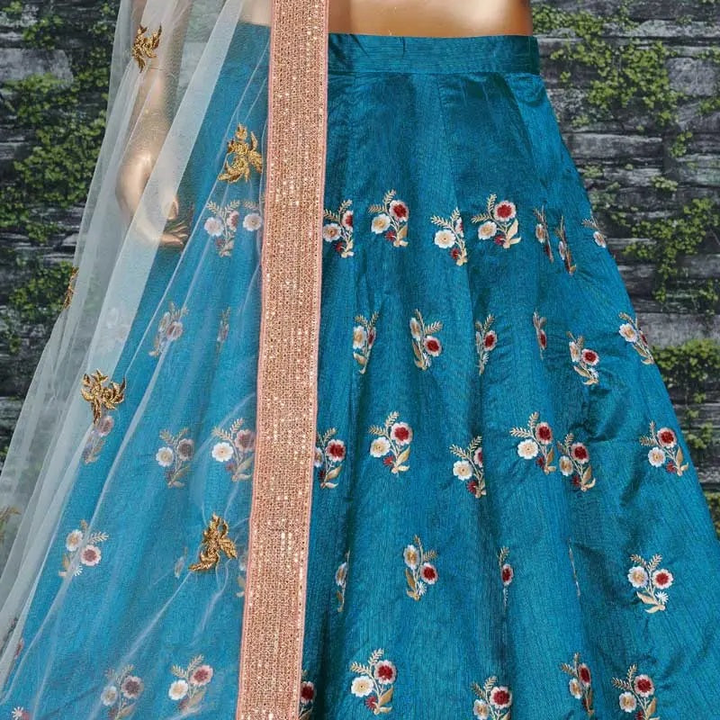 Rama raw silk lehenga design for engagement