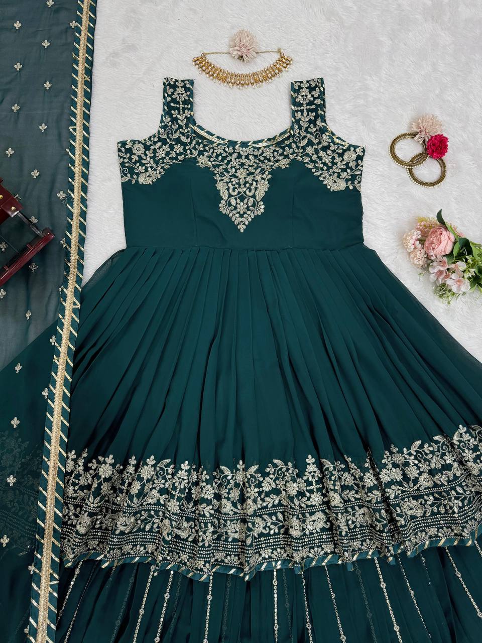 Rama Stunning Faux Georgette Embroidered Lehenga Set
