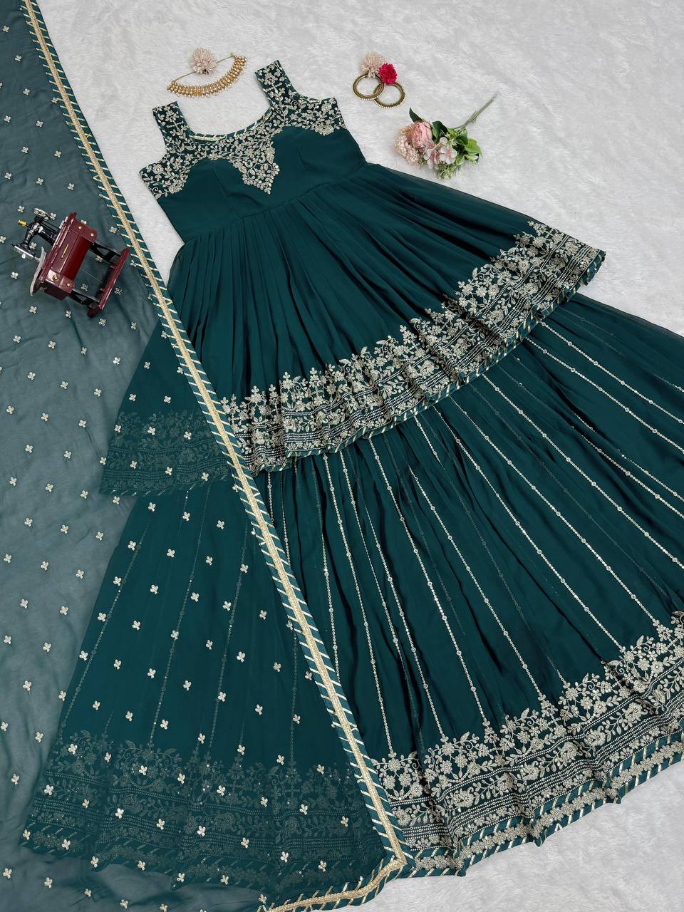 Rama Stunning Faux Georgette Embroidered Lehenga Set