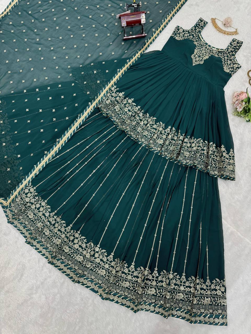 Rama Stunning Faux Georgette Embroidered Lehenga Set