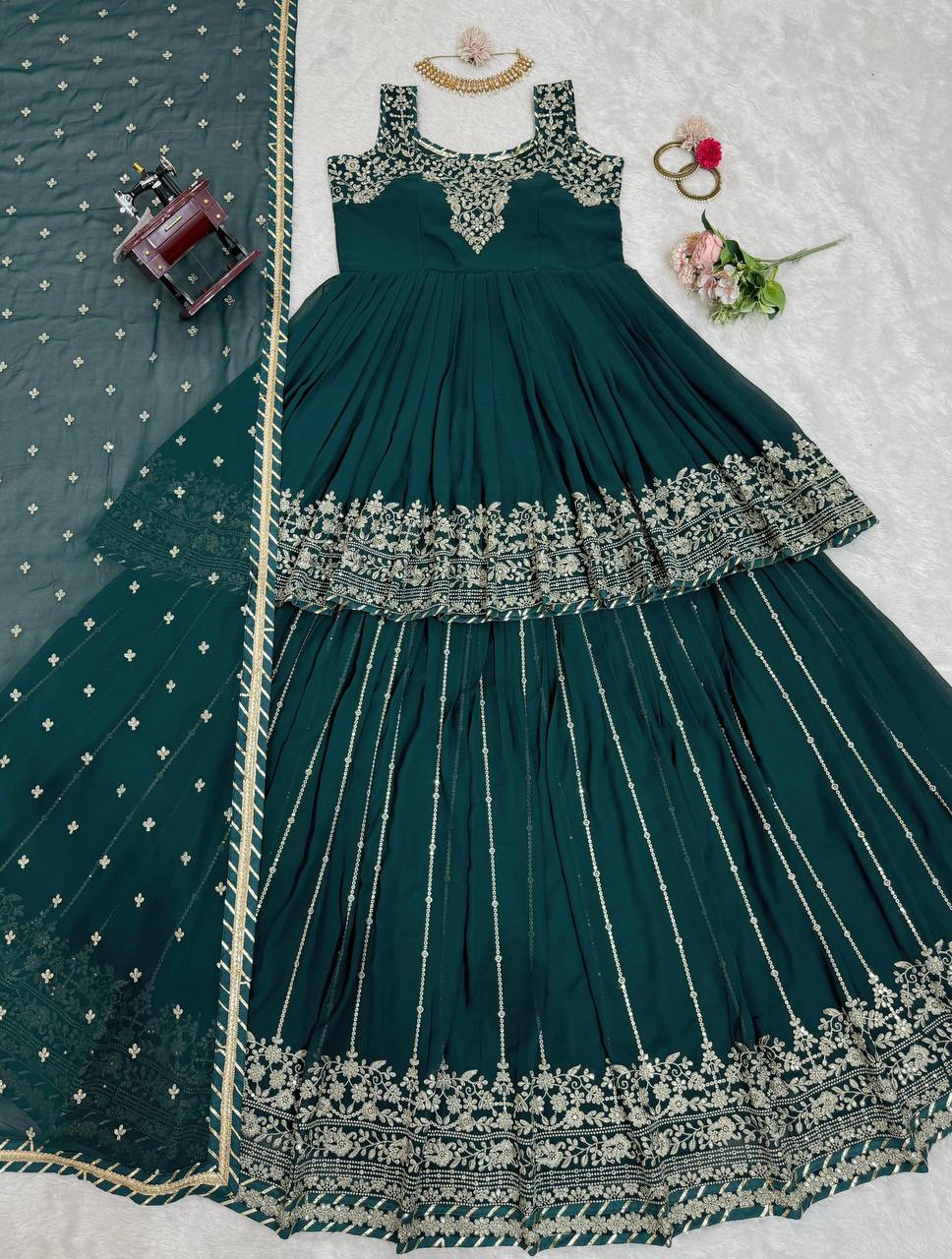 Rama Stunning Faux Georgette Embroidered Lehenga Set