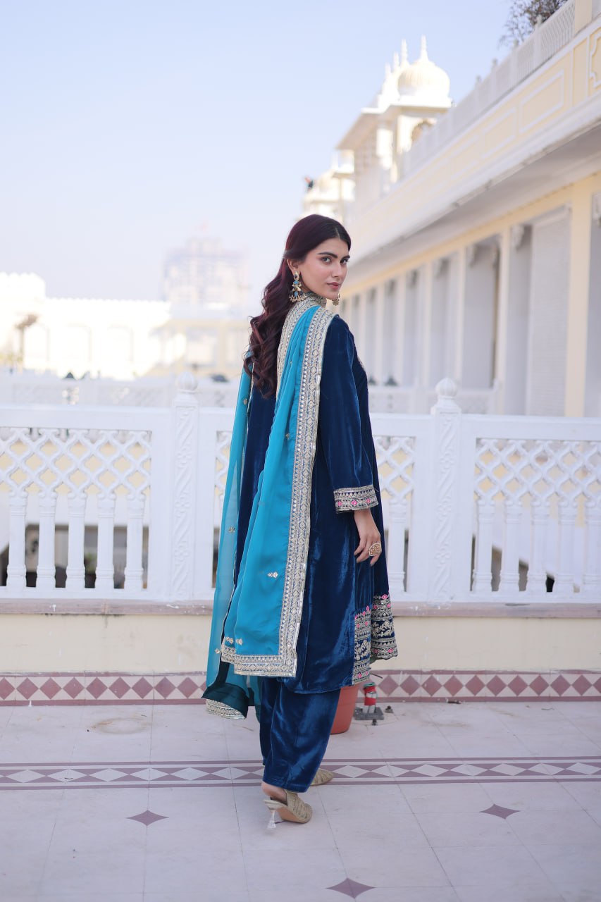 Rama Velvet Embroidered Top Pant Set