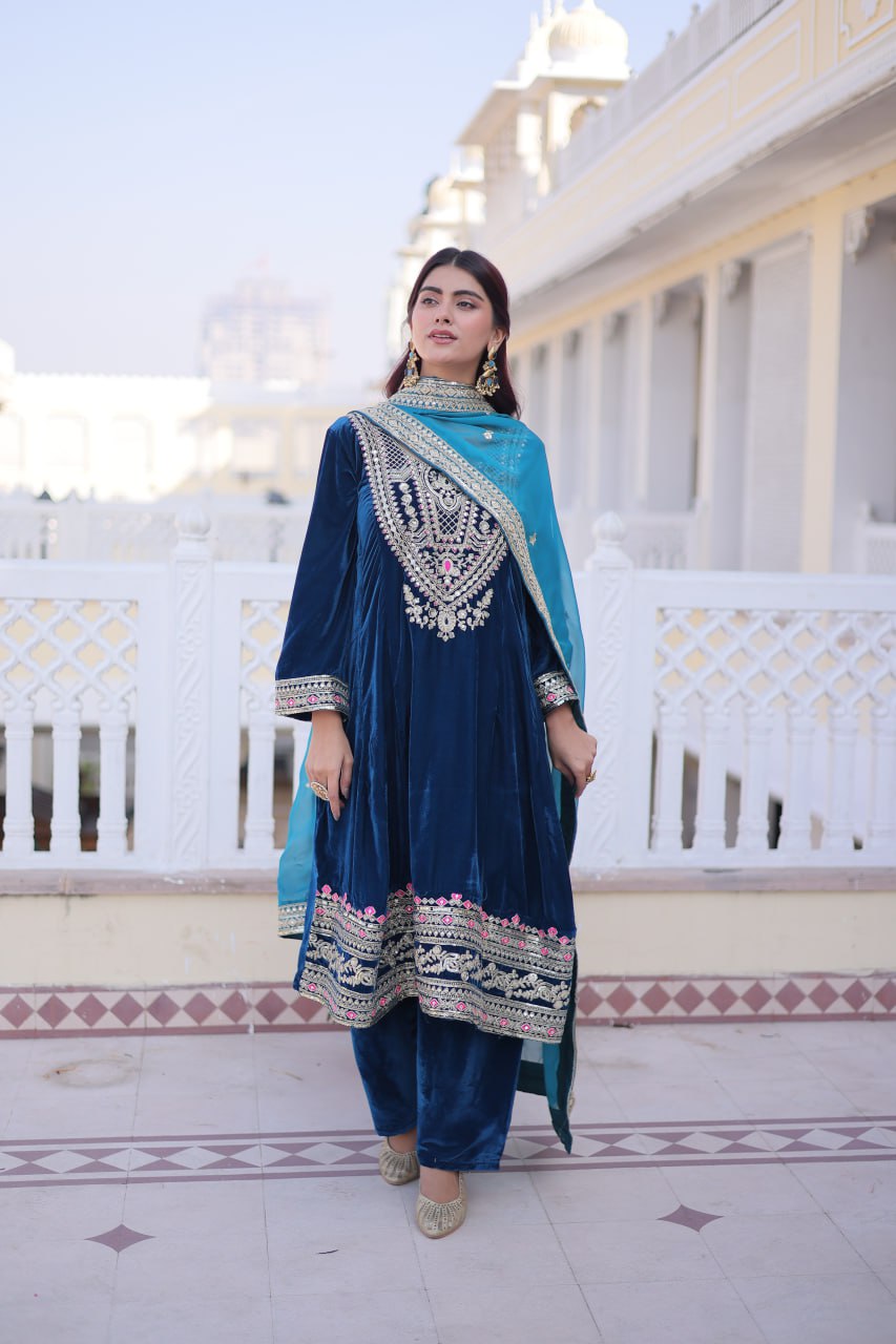 Rama Velvet Embroidered Top Pant Set