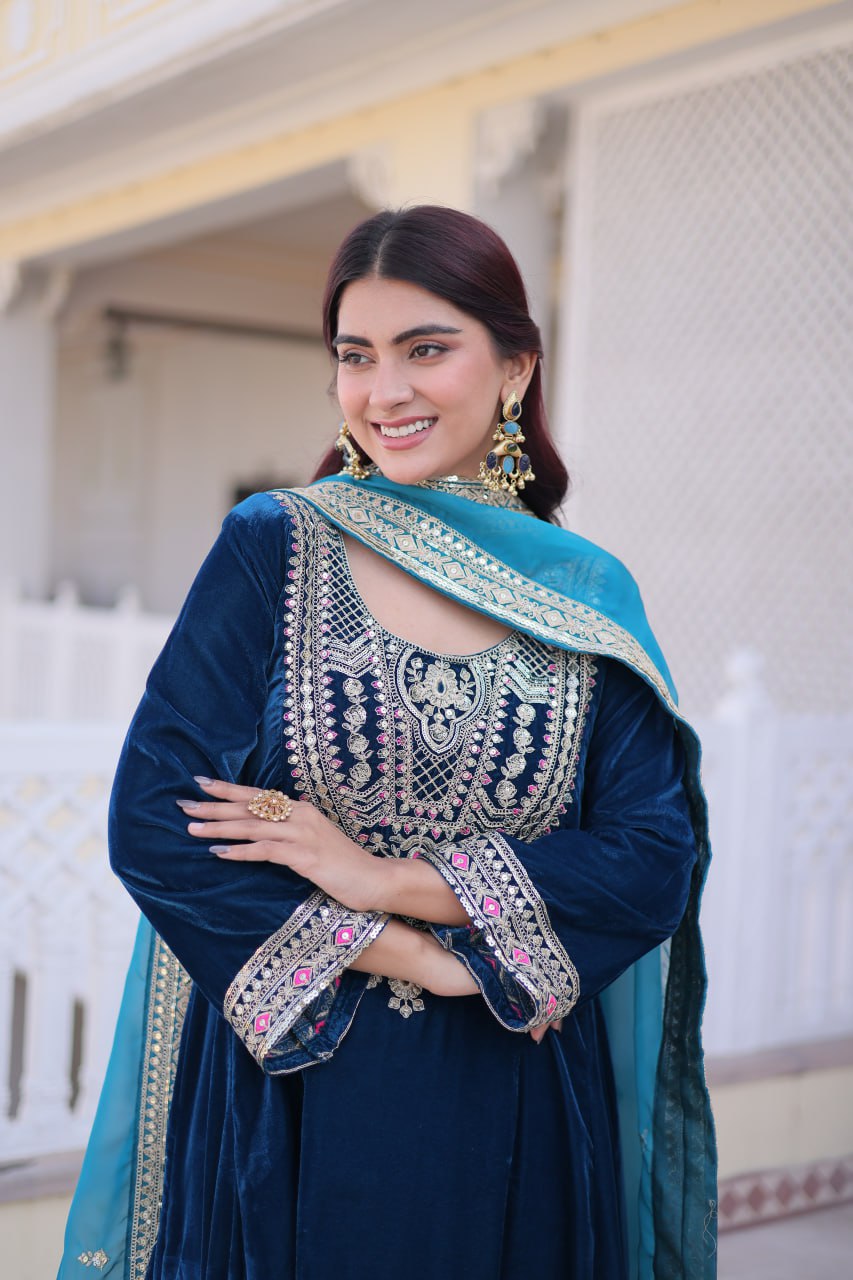 Rama Velvet Embroidered Top Pant Set