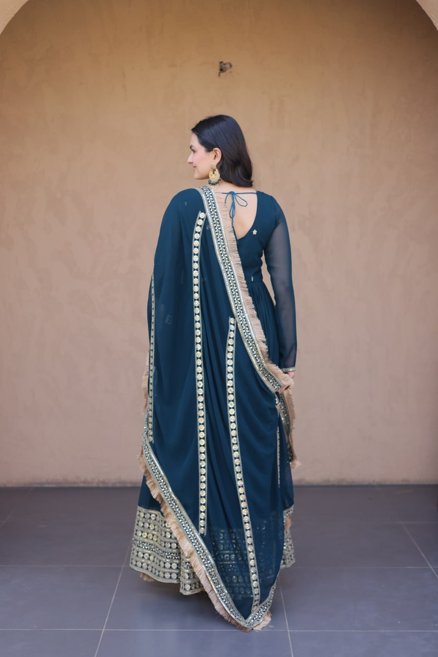 Rama Zari Sequins Anarkali Gown Set