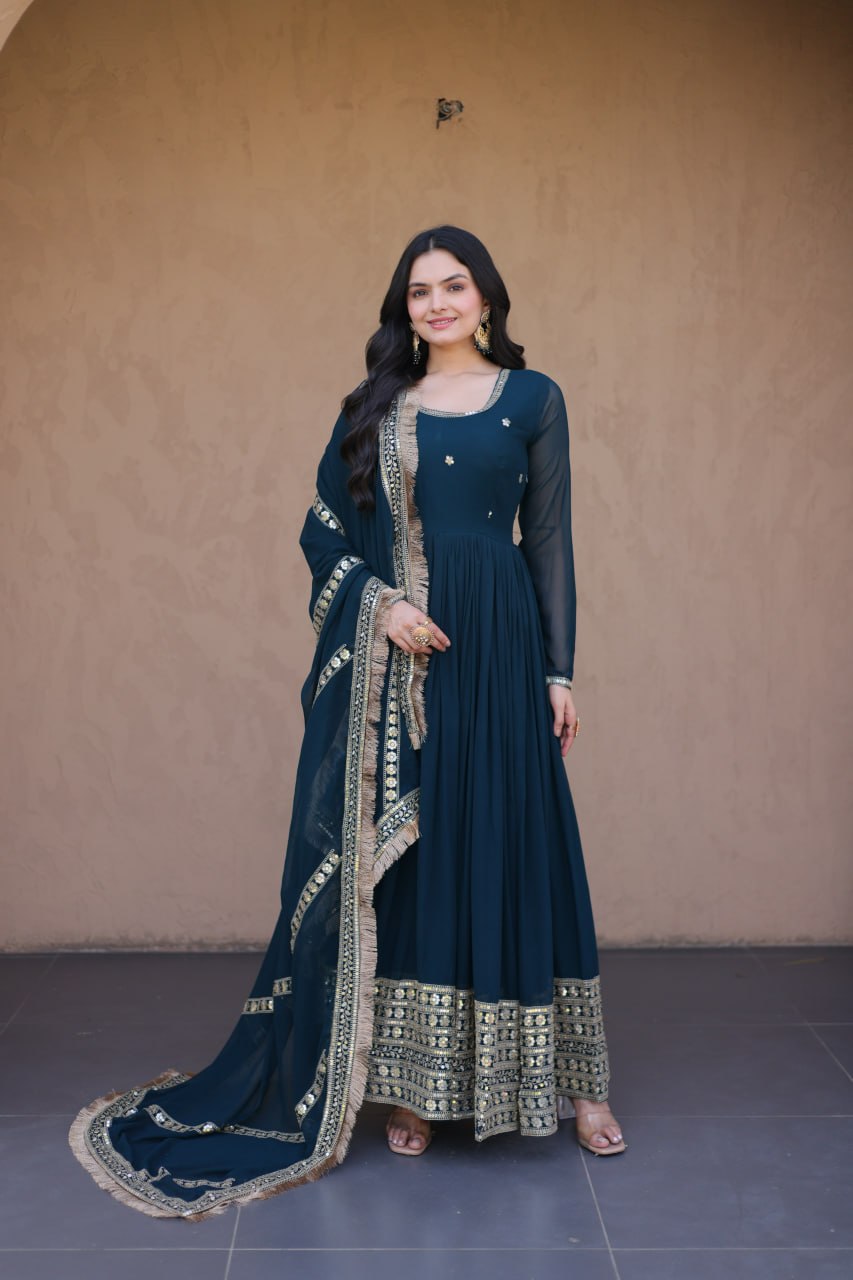 Rama Zari Sequins Anarkali Gown Set