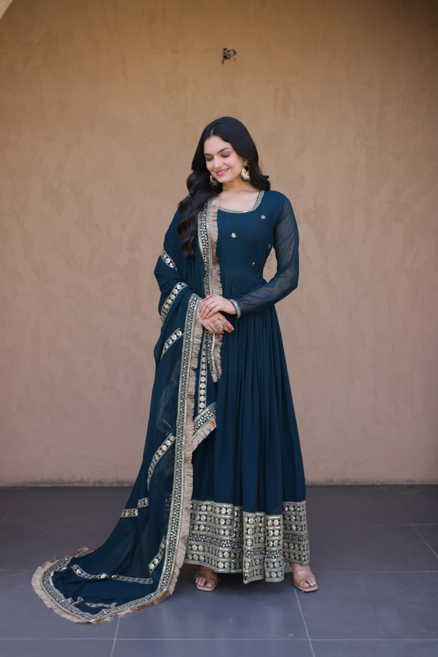 Rama Zari Sequins Anarkali Gown Set