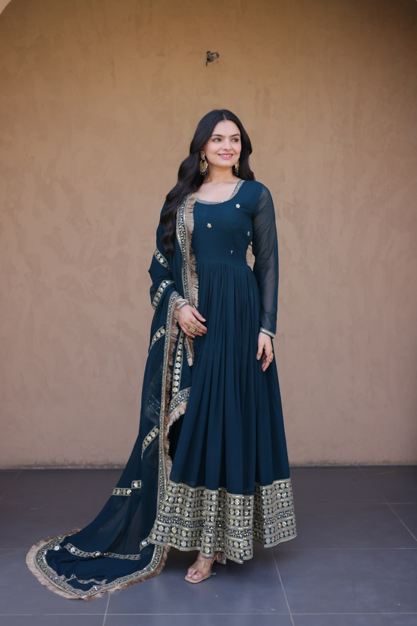 Rama Zari Sequins Anarkali Gown Set