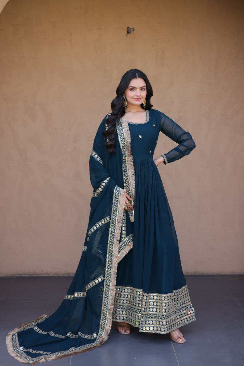 Rama Zari Sequins Anarkali Gown Set