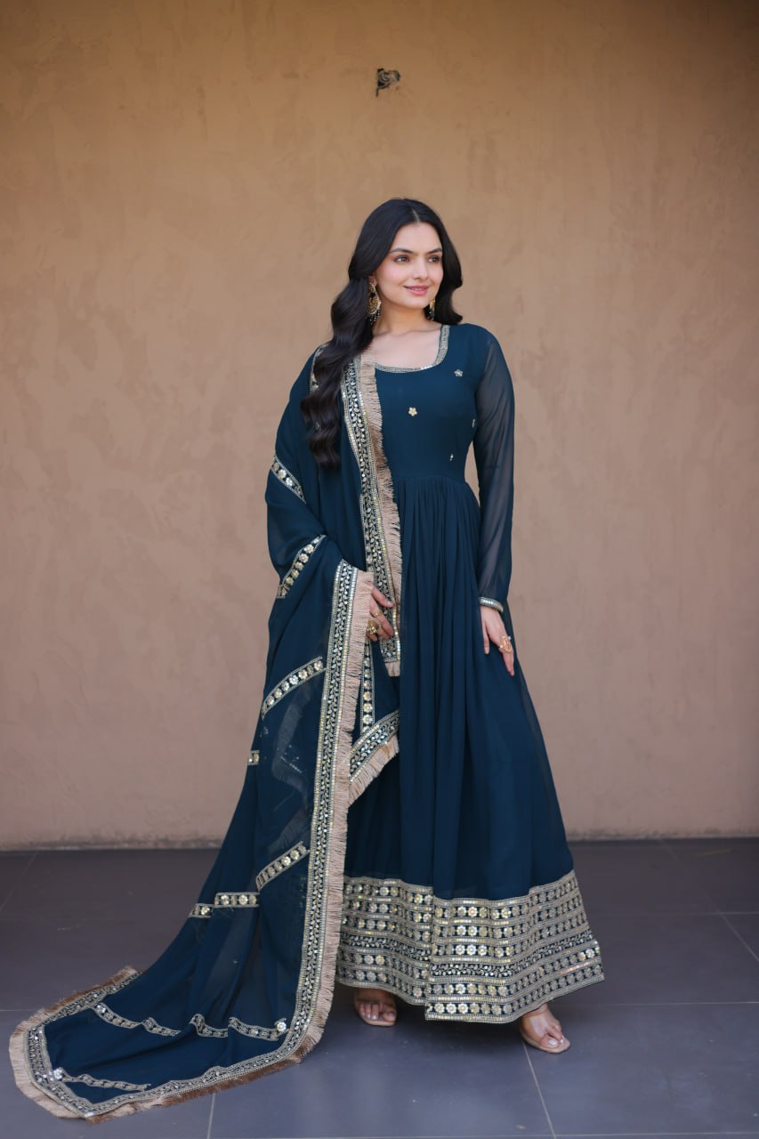 Rama Zari Sequins Anarkali Gown Set