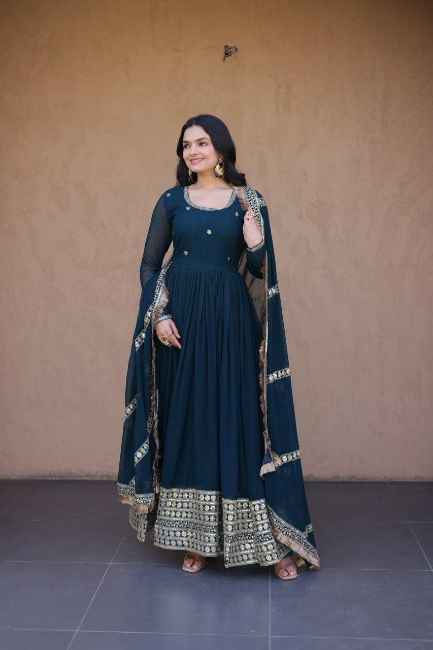 Rama Zari Sequins Anarkali Gown Set