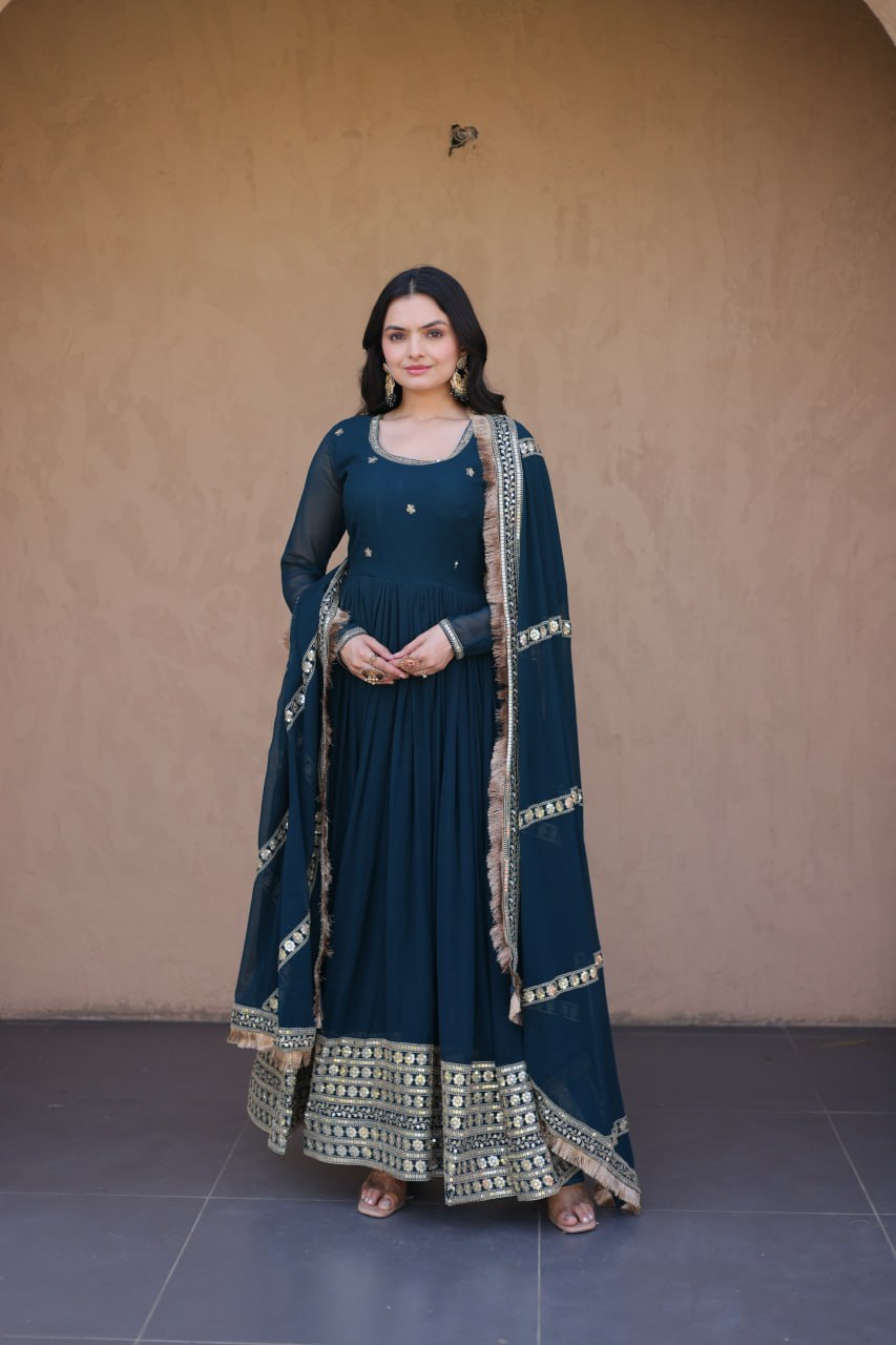 Rama Zari Sequins Anarkali Gown Set