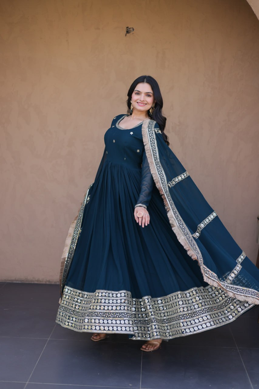 Rama Zari Sequins Anarkali Gown Set