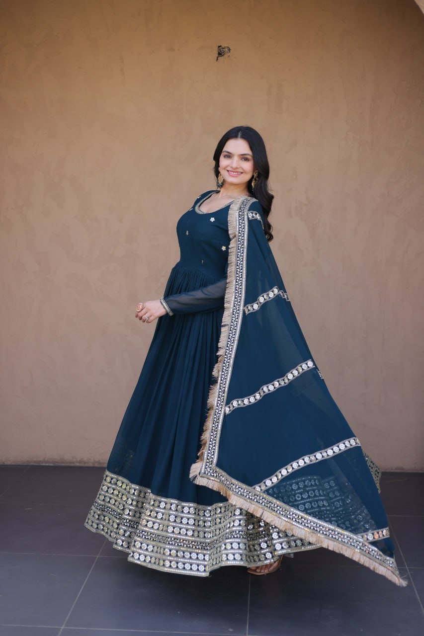 Rama Zari Sequins Anarkali Gown Set