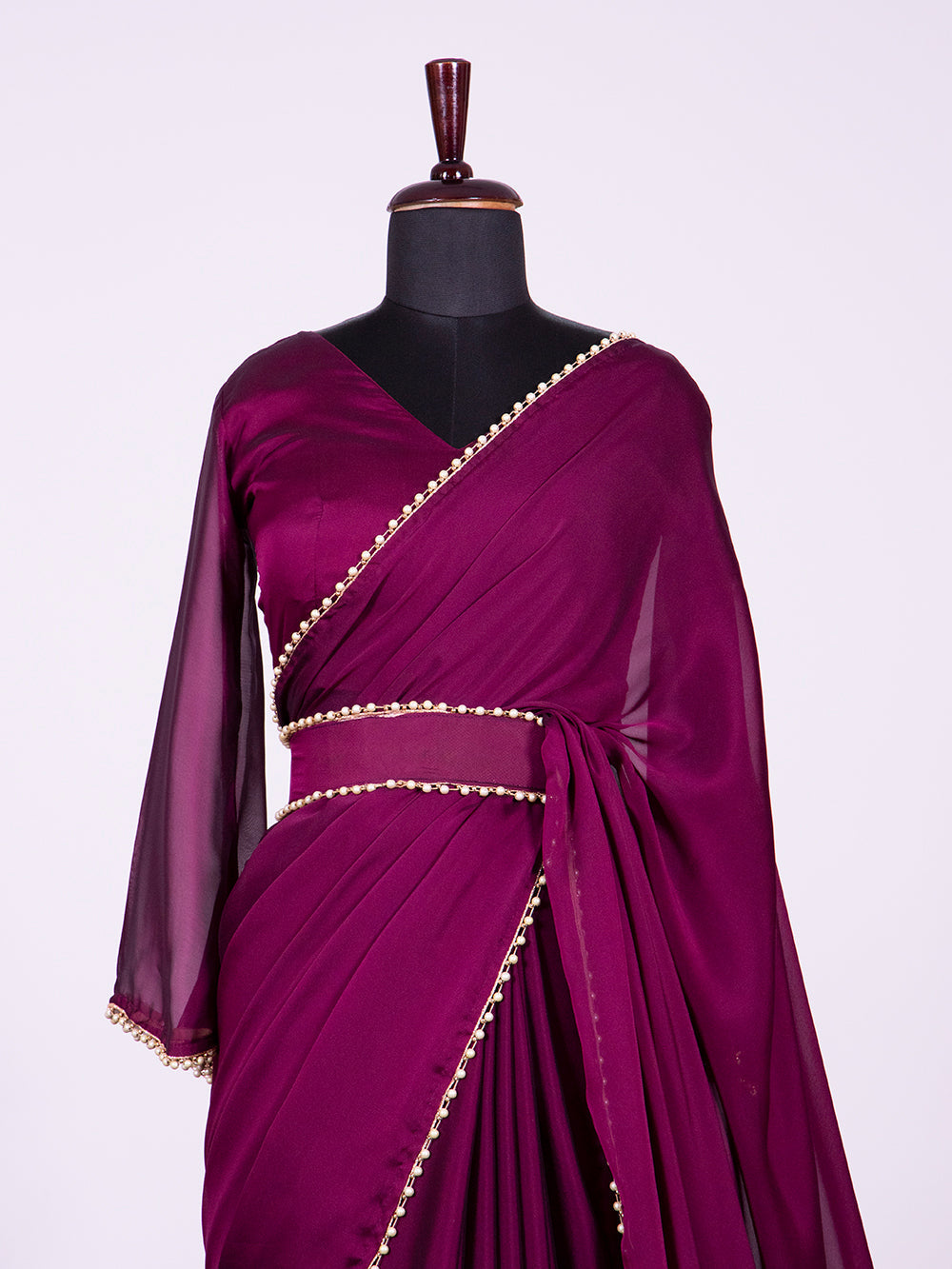 Wine Color Rangoli Silk Saree With Pearl Lace Border