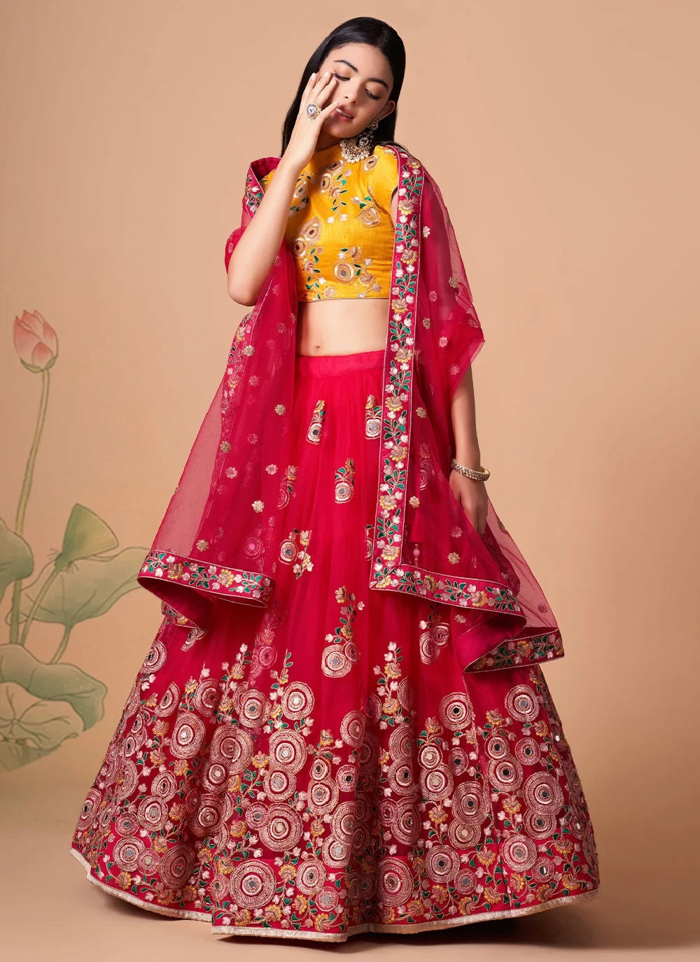 Rani elegant net lehenga with intricate thread and sequins embroidery