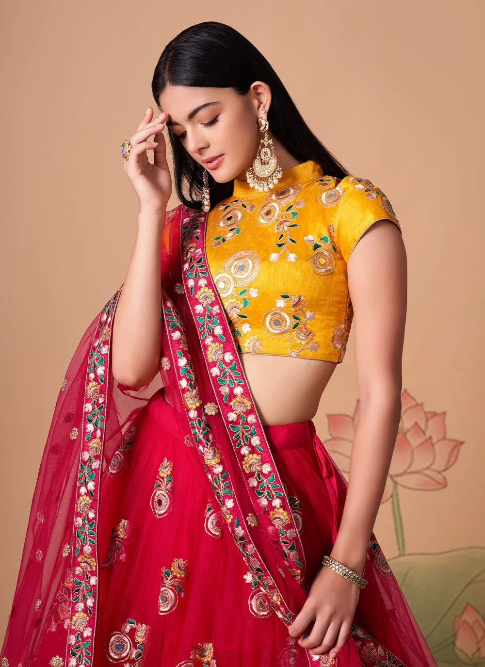 Rani elegant net lehenga with intricate thread and sequins embroidery