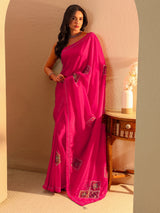 Libas Rani Pink Applique Embellished Satin Saree