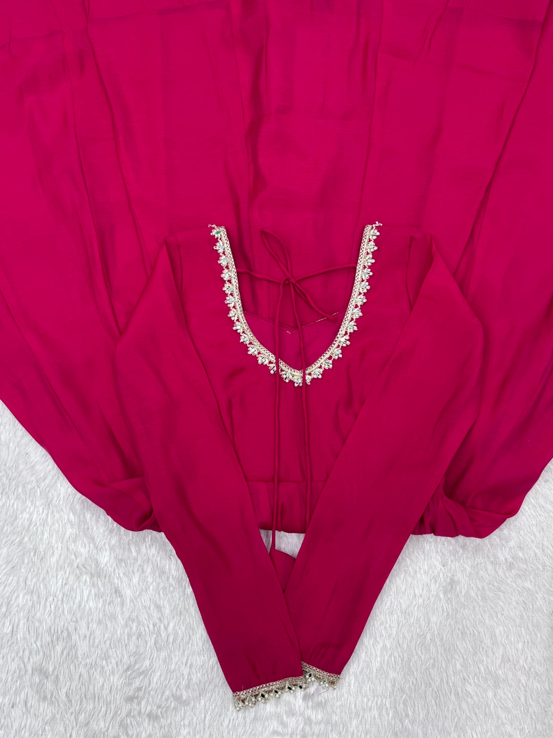 Rani Pink Chanderi Flared Anarkali Set