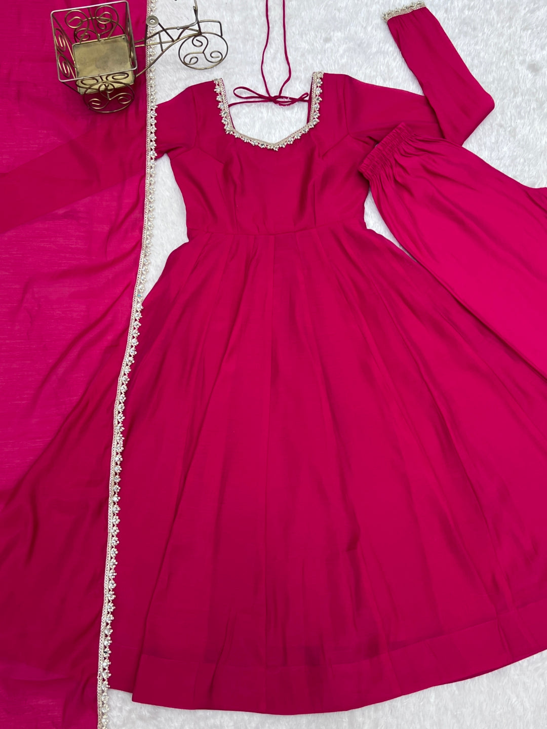 Rani Pink Chanderi Flared Anarkali Set