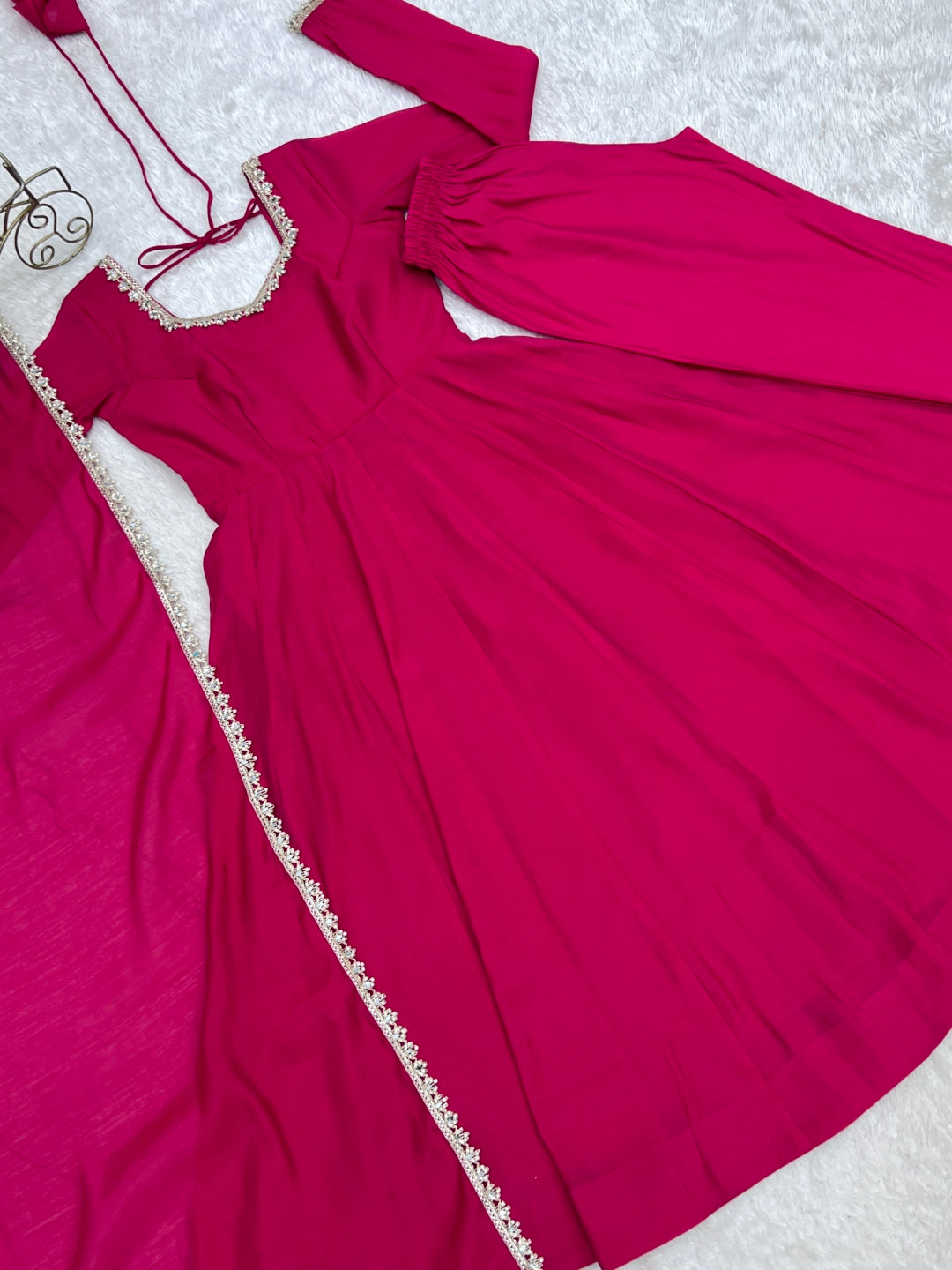 Rani Pink Chanderi Flared Anarkali Set