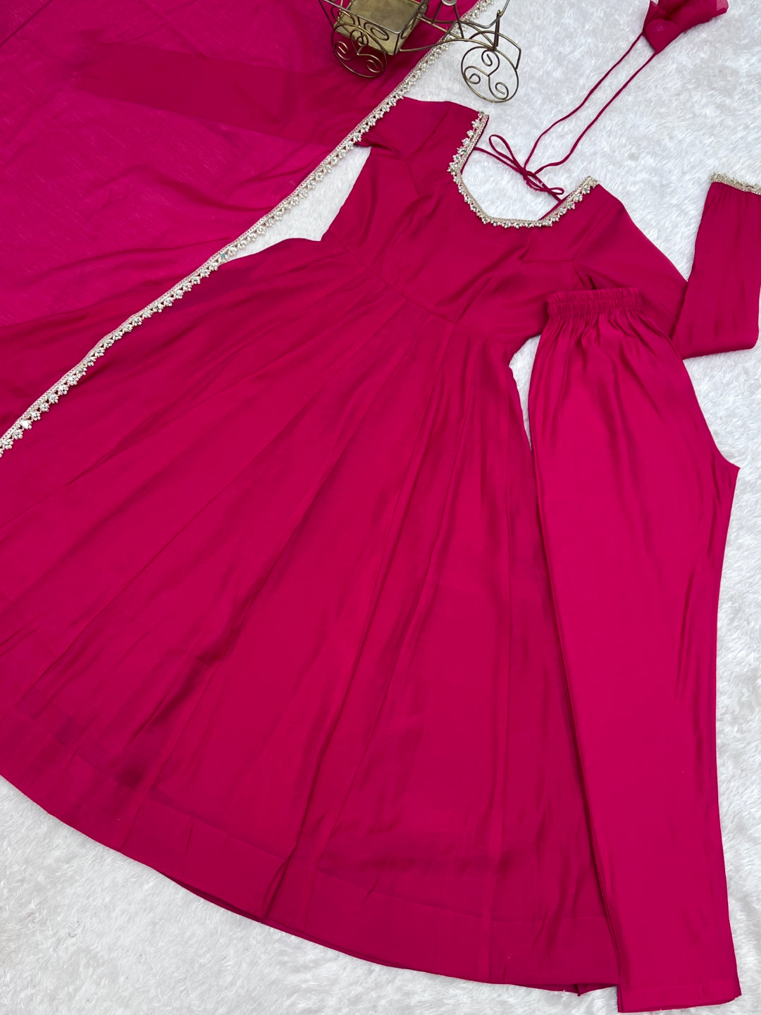 Rani Pink Chanderi Flared Anarkali Set